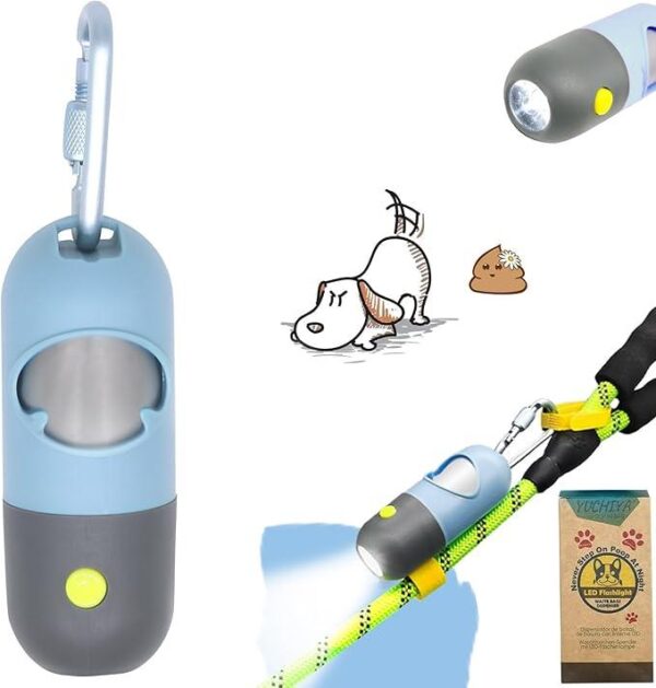 LED poop bag dispenser with flashlight